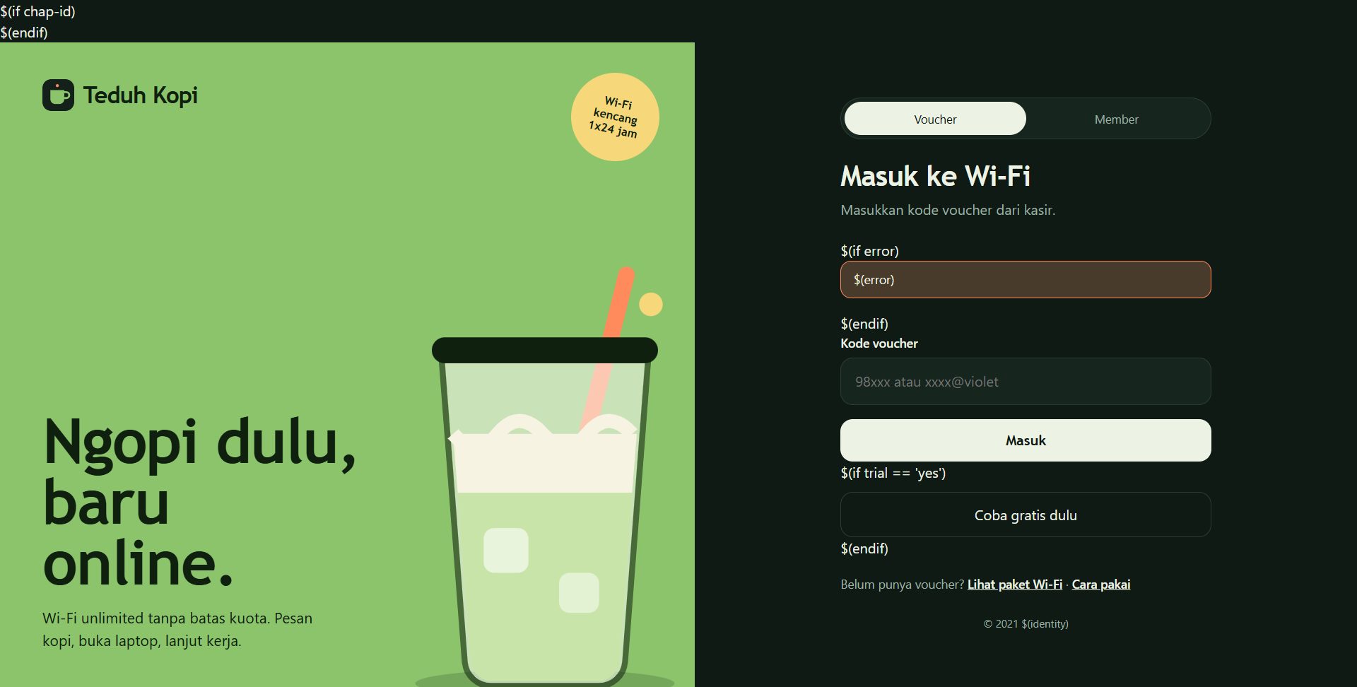 Teduh Kopi: Template Hotspot MikroTik Tema Cafe Kekinian